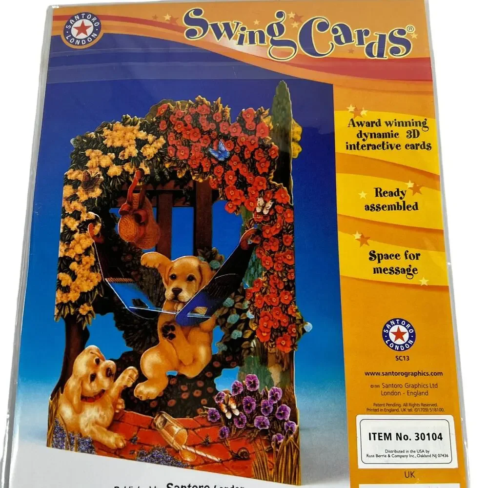 SANTORO Swing Cards Dogs In Hammock 3D Interactive Pop Up Greeting Card Sealed